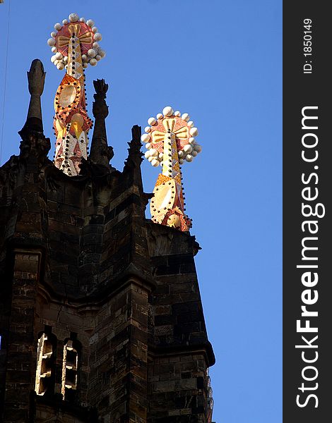 Detail of the towers of la Sagrada Familia at the city of Barcelona, Catalunya, Spain, Europe. Detail of the towers of la Sagrada Familia at the city of Barcelona, Catalunya, Spain, Europe
