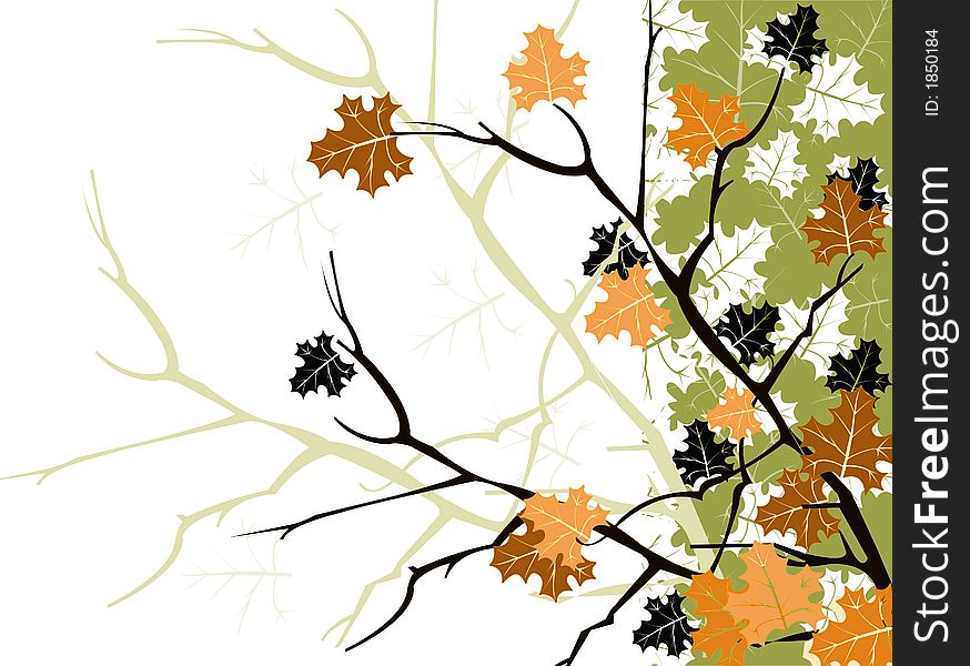 Leafs and branches in warm colors as a background. Leafs and branches in warm colors as a background