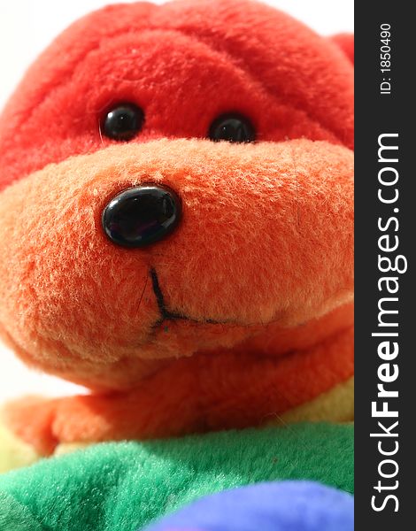 Close up shot of a rainbow teddy bear