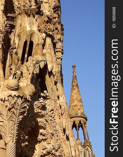 Detail  of la Sagrada Familia at the city of Barcelona, Catalunya, Spain, Europe. Detail  of la Sagrada Familia at the city of Barcelona, Catalunya, Spain, Europe