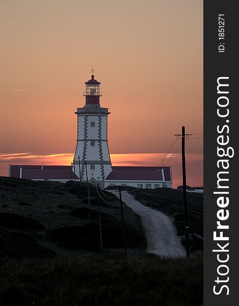 Lighthouse cabo da roca near sesimbra at sunset