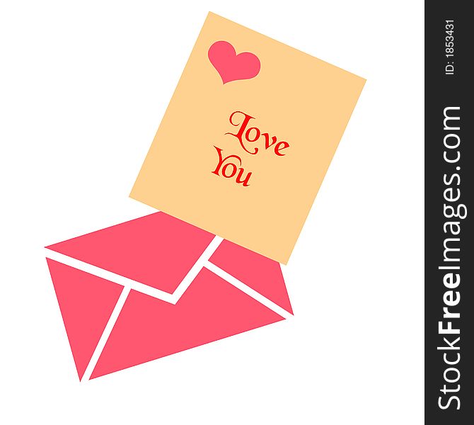 Valentine love note envelope and paper love you