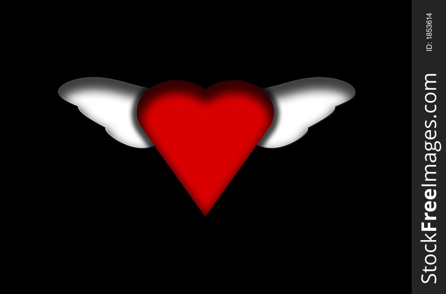 Original illustration of red winged heart on black background. Original illustration of red winged heart on black background.