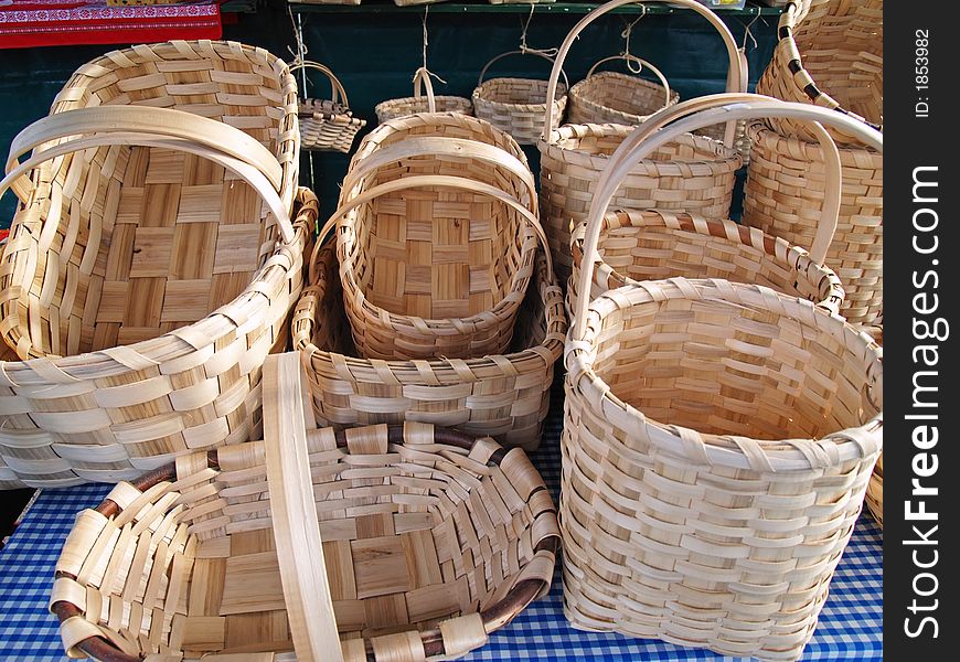 Woven Wood Baskets In A Market