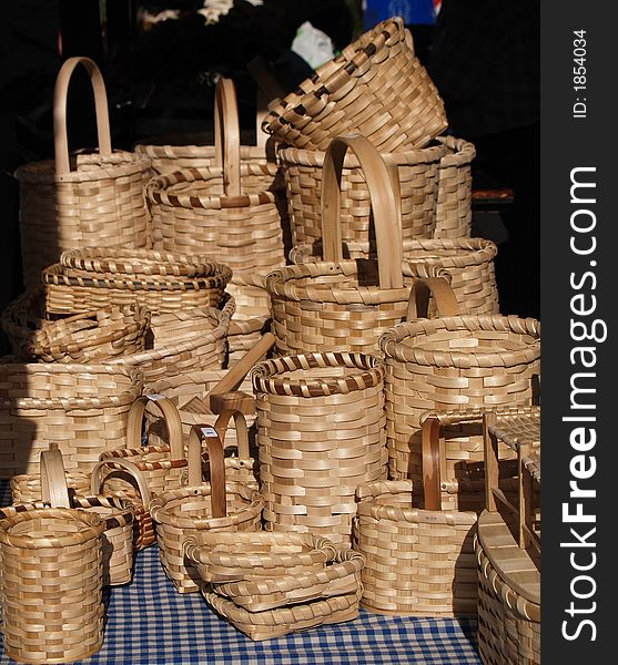 Woven Wood Baskets In A Market