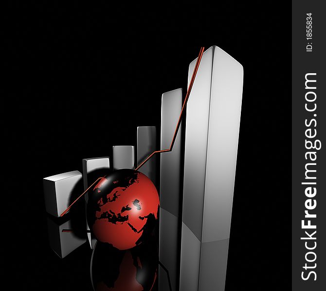 3d rendered earth and bars showing profits increasing. 3d rendered earth and bars showing profits increasing