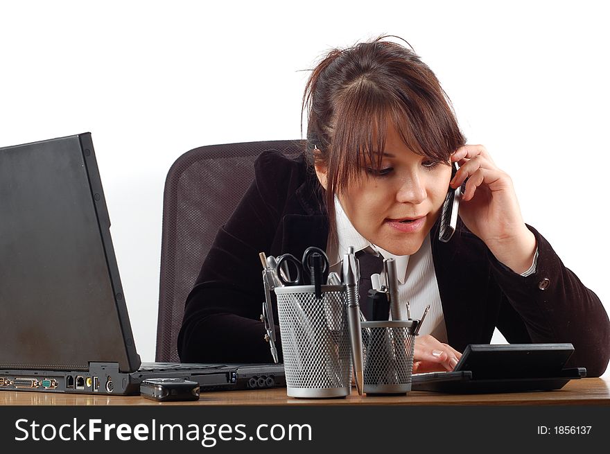 Attractive woman with laptop and mobile phone on white background. Attractive woman with laptop and mobile phone on white background