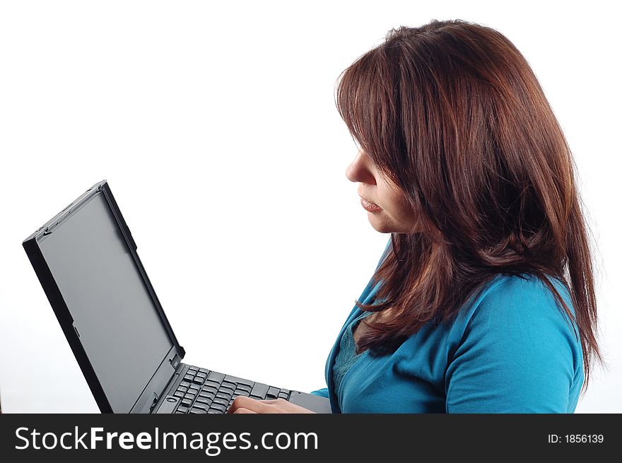 Attractive woman with laptop on white background. Attractive woman with laptop on white background