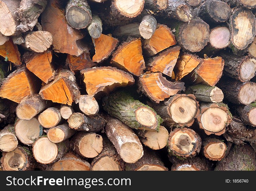 Photo of stacks of cut wood. Photo of stacks of cut wood