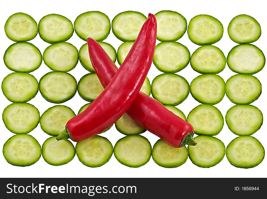 Hot cayenne pepper and  cucumber cut by rings -low calorie nutritious vegetables