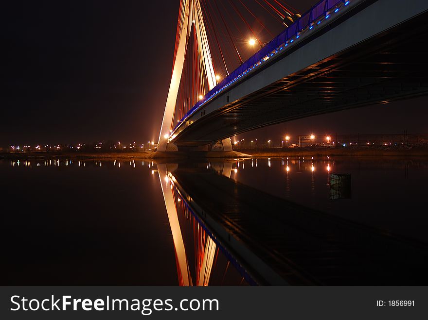 Bridge at night. Under bridge - view.