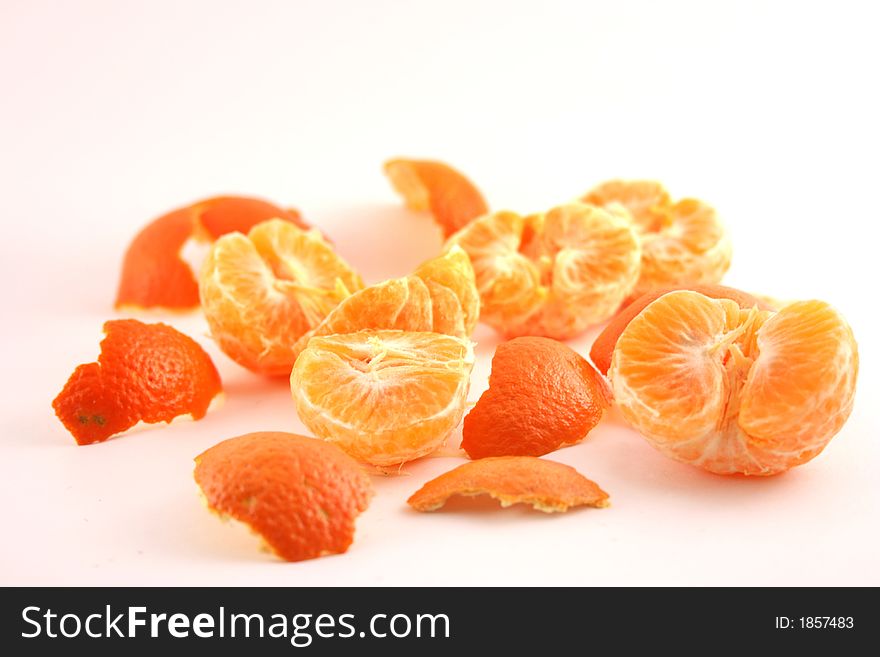 Peeled mandarin isolated on white background