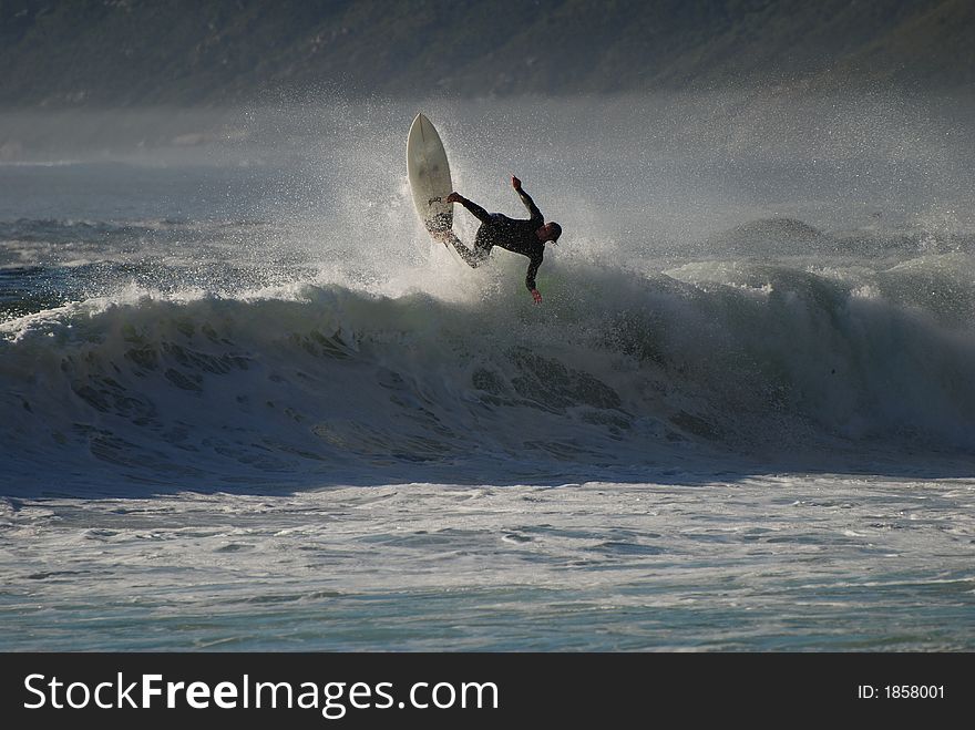 Radical surfing at The Hoek surfspot in Cape Town. Radical surfing at The Hoek surfspot in Cape Town