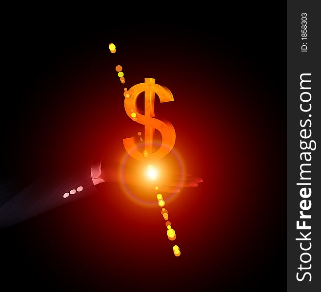 An glowing American Dollar sign held in a businessman's hand. An glowing American Dollar sign held in a businessman's hand.