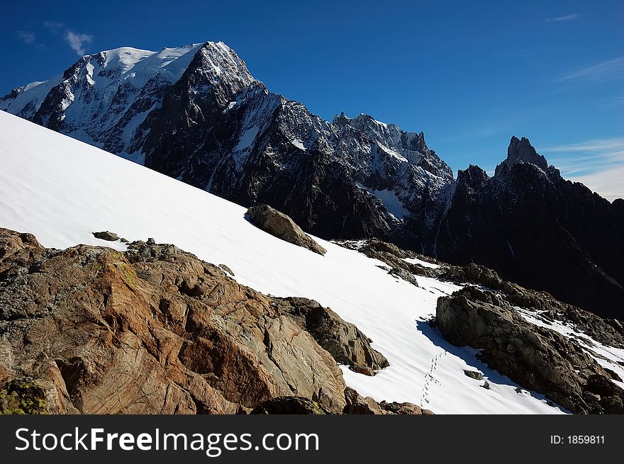 Mont Blanc, south face, from Veny valley Italy. Mont Blanc, south face, from Veny valley Italy