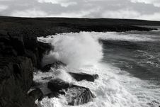 Giant Storm Waves Crashing On Coastline Cliffs Stock Image