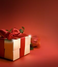 Art Gift Box And Red Rose Stock Photos Art Gift Box And Red Rose Stock Photos