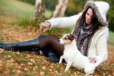 Woman With Her Dog Is Pointing Royalty Free Stock Photos Woman With Her Dog Is Pointing Royalty Free Stock Photos