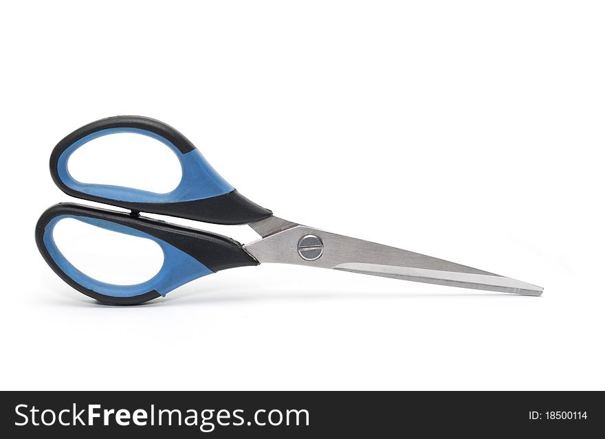 Shows the metal scissors on a white background. Shows the metal scissors on a white background