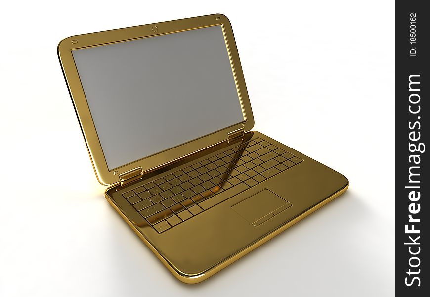 The golden laptop on a white background. The golden laptop on a white background.