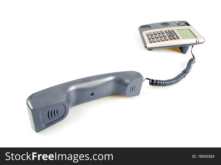 Blue office telephone isolated on a white background