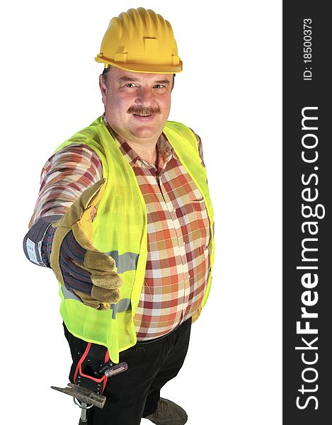 Friendly construction worker isolated on white background. Friendly construction worker isolated on white background