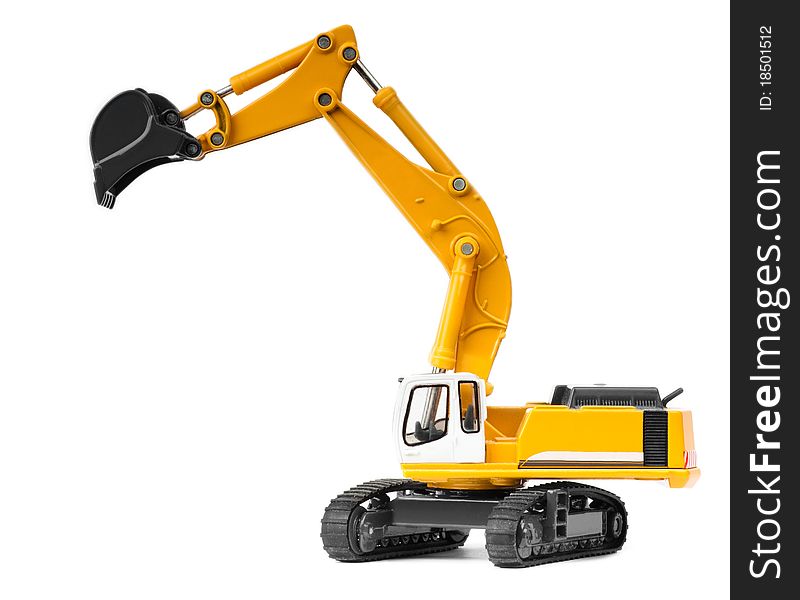 Toy heavy excavator isolated over white background