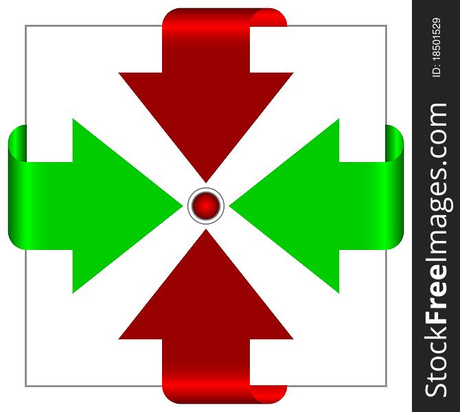 Red and green arrows go to the center. Red and green arrows go to the center.