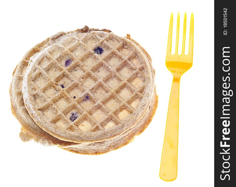 Frozen Blueberry Waffle with Fork Isolated on White with a Clipping Path.