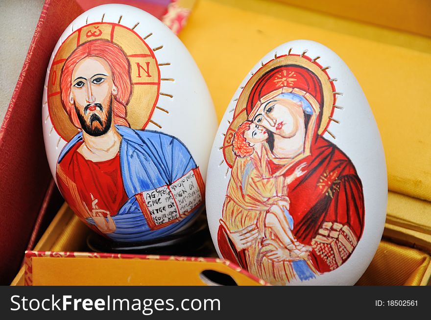 Egg painting by manuual working, as symbol and content from religion.