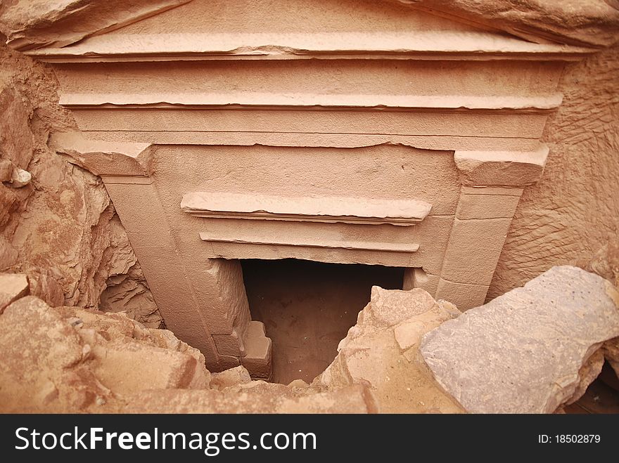 View of the entrance of the Treasury, the most famous building in Petra, Jordan. View of the entrance of the Treasury, the most famous building in Petra, Jordan