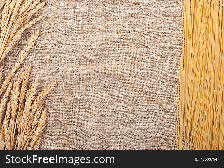 Spaghetti On The Burlap Background