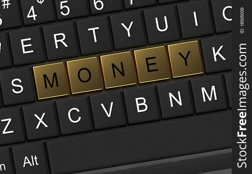 Word of money in gold ink button keypad