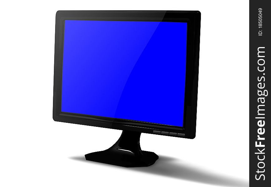 Black monitor with a dark blue screen and one button