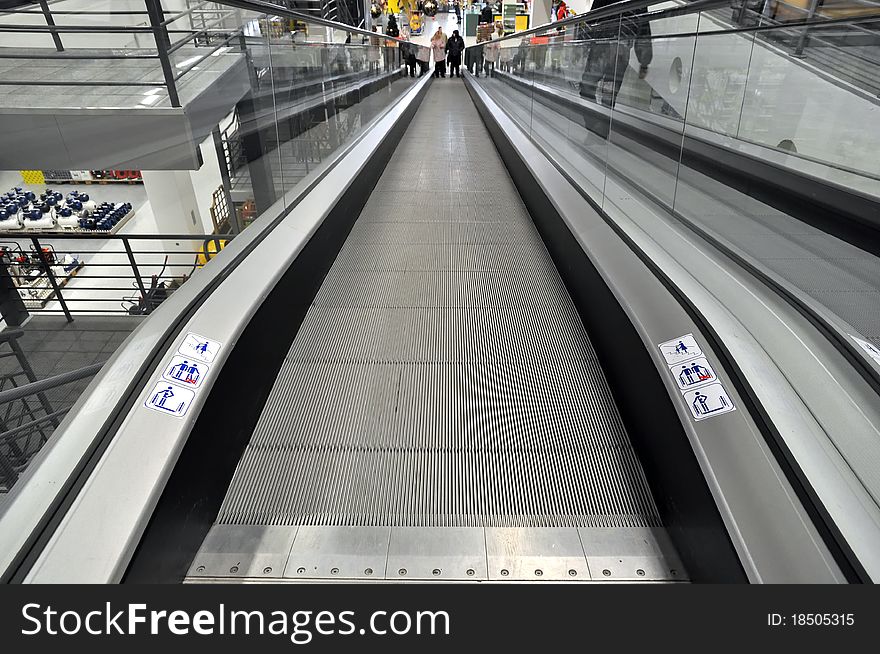Modern escalators in shopping center
