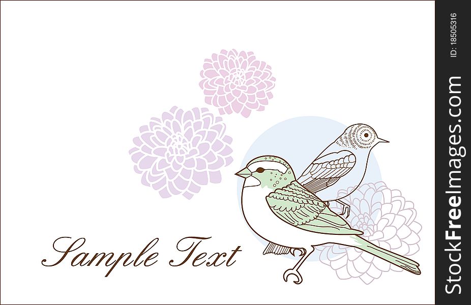 Greeting card template with birds and floral. Greeting card template with birds and floral