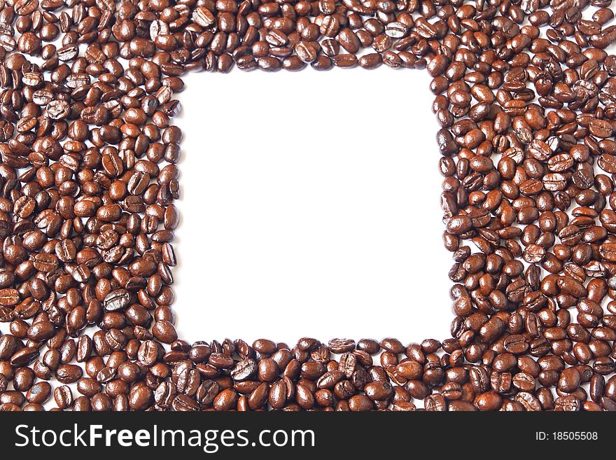 The white square in many brown coffee beans for background