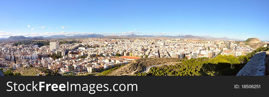 Panorama Alicante city with clear sky without clouds, Spain