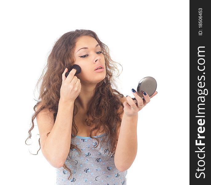 The girl with powder on white background