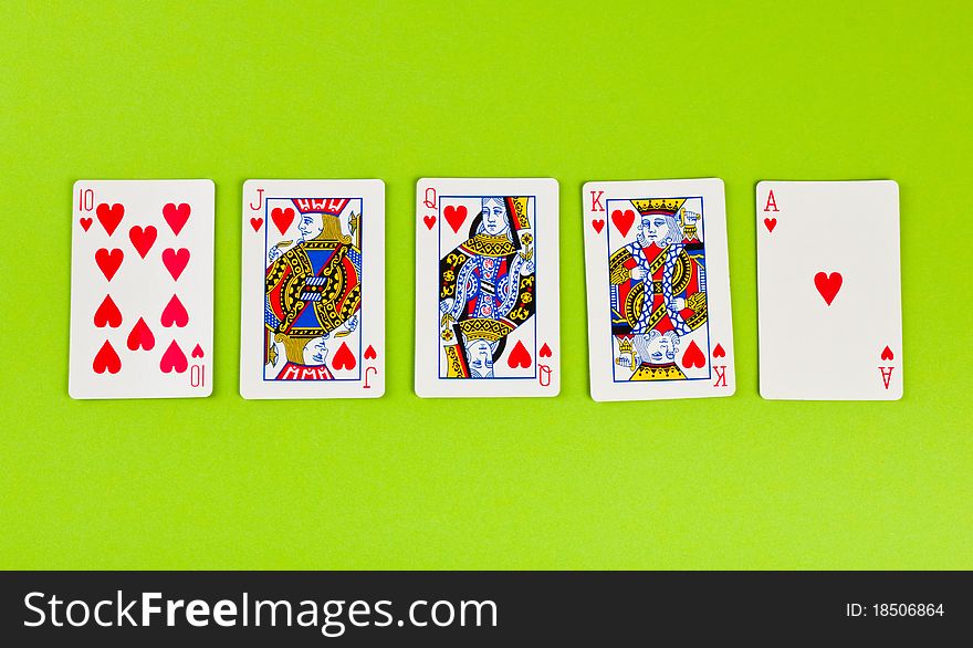 Royal Flush on a green background for your design. Royal Flush on a green background for your design