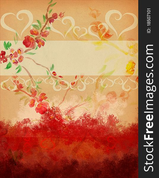 Background grunge - illustration with Heart and flowers