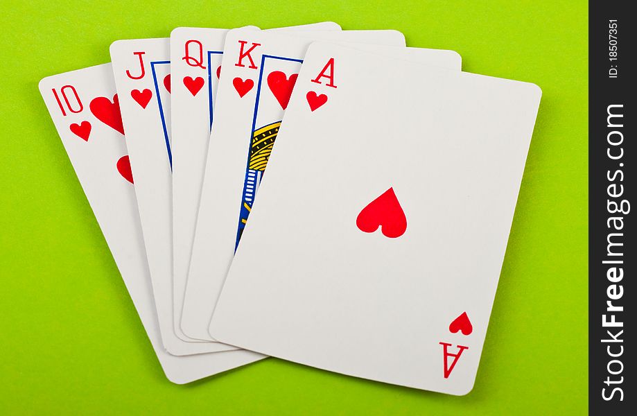 Royal Flush on a green background for your design. Royal Flush on a green background for your design