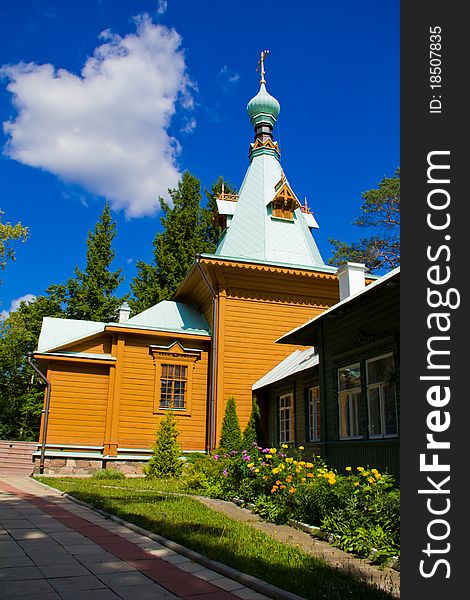 Chapel with a heart shaped cloud above it. Chapel with a heart shaped cloud above it