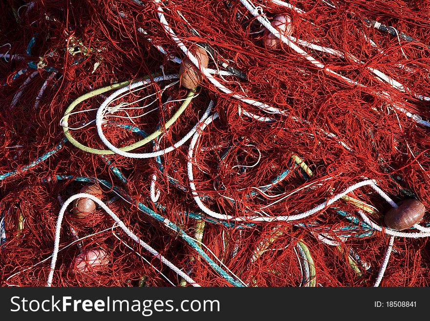 Art background, fishing net on the ship