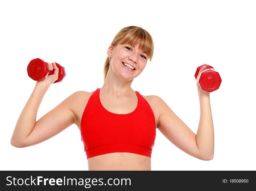 Beautiful Young Girl Doing Fitness Exercises.