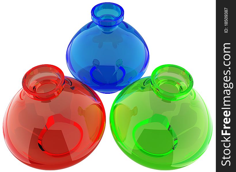 RGB color spectrum shown as three vases isolated over white