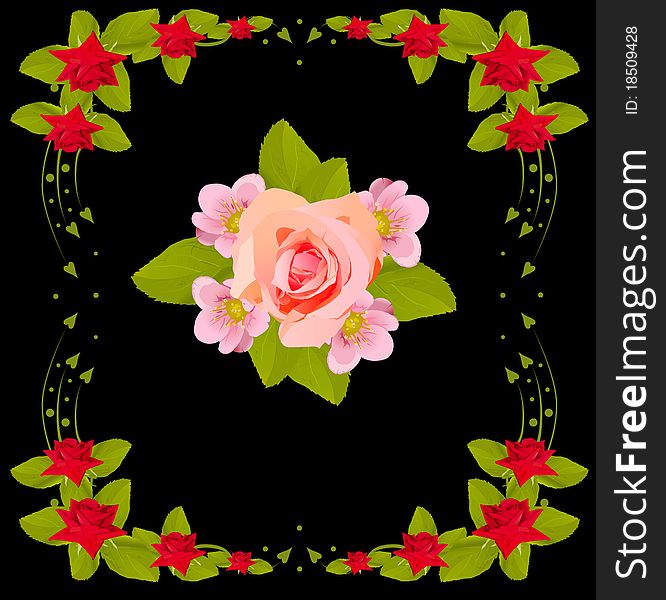 Pink flower design in red rose frame