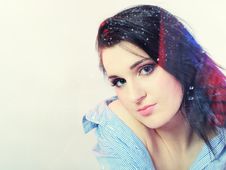 Pretty Lonely Girl Looking To Rainy Window Royalty Free Stock Photography Pretty Lonely Girl Looking To Rainy Window Royalty Free Stock Photography