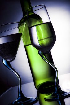 Bottle Of Wine And Two Glasses Royalty Free Stock Photo