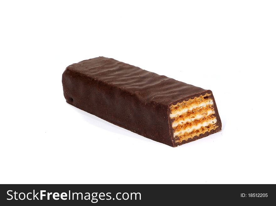 Chocolate wafer on white background